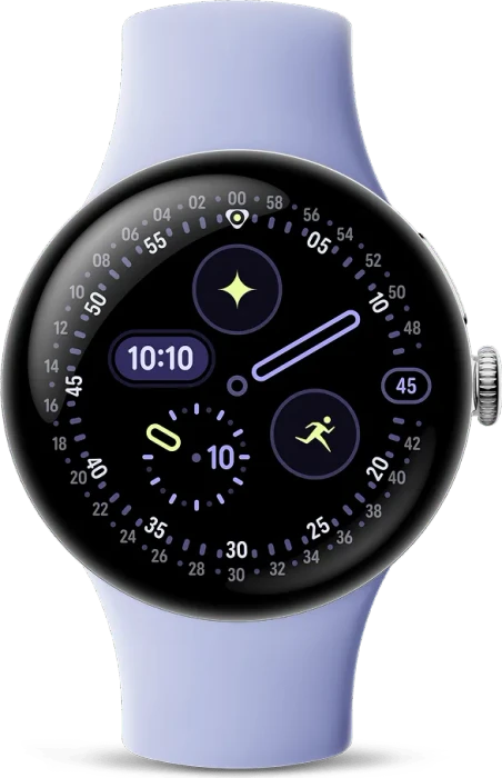 Google Pixel Watch 4 (Wi-Fi) 41mm Polished Silver mit Sportarmband Iris