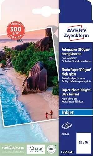 Avery-Zweckform Premium Inkjet Fotopapier hochglänzend weiß, 10x15cm, 300g/m², 40 Blatt