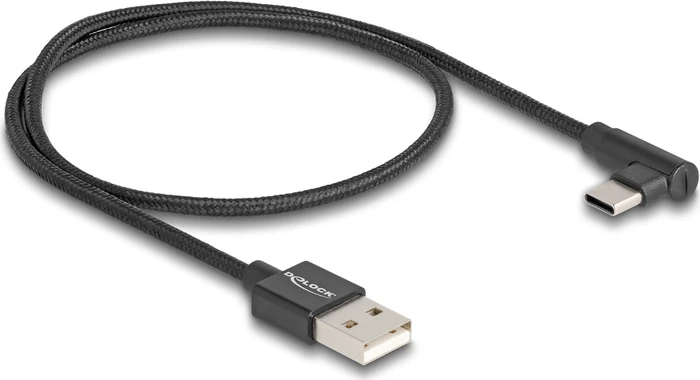 DeLOCK Adapterkabel, USB 2.0, 480Mb/s, USB-C [Stecker] auf USB-A [Stecker], gewinkelt, schwarz, 0.5m