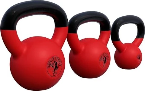 Gorilla Sports Red Rubber Kettlebell Set 24kg