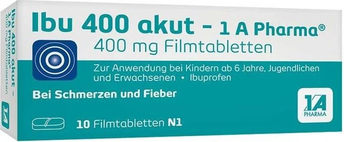 1A Pharma Ibu 400 akut Schmerztabletten, 10 Stück