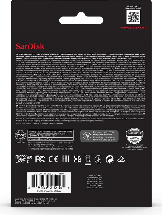 SanDisk microSD EXPRESS R880/W650 256GB, UHS-I U3, A1, Class 10, SD Express EX I