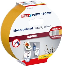 tesa Powerbond Montageband Indoor weiß, Klebeband, 38mm/5m, 1 Stück