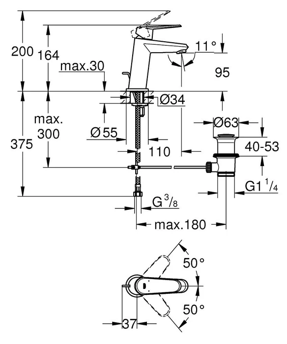 Grohe Eurodisc Cosmopolitan Einhand-Waschbeckenarmatur 1/2" S-Size mit Ablauffernbedienung chrom