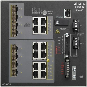 Cisco IE 4000 LAN Base Industrial Railmount Gigabit Managed Switch, 8x RJ-45, 4x SFP, 4x RJ-45/SFP, 240W PoE+ (IE-4000-4GS8GP4G-E)