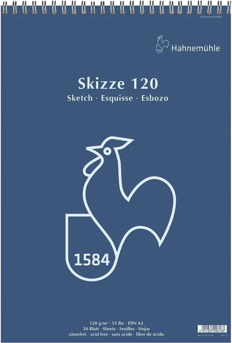 Hahnemühle Skizze 120 Skizzenblock Spiralbindung, A3, 50 Blatt
