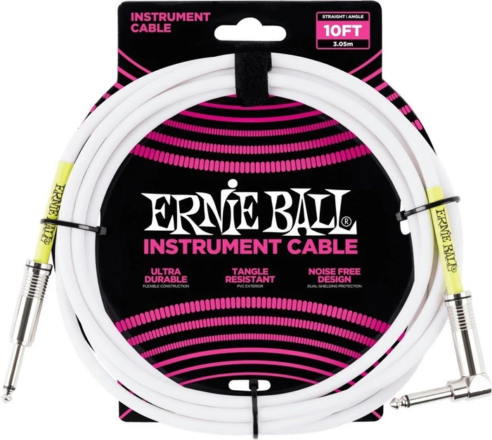 Ernie Ball 10' Straight/Angle Instrument Cable White