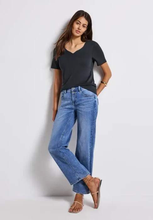 Street One Herzausschnitt T-Shirt kurzarm deepwater blue (Damen)