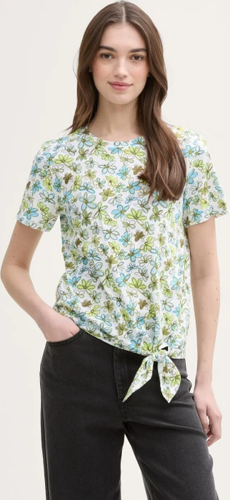 Tom Tailor Knoten-Detail T-Shirt kurzarm white green blue flower print (Damen)