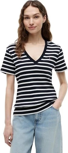 Tommy Hilfiger V-Neck Slim Fit T-Shirt kurzarm nos breton/desert sky/ecru (Damen)