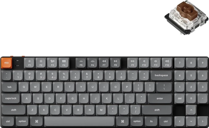 Keychron K13 Max, TKL+NUM, grau/orange, LEDs RGB, hot-swap, Gateron LOW PROFILE 2.0 BROWN, USB/Bluetooth, US