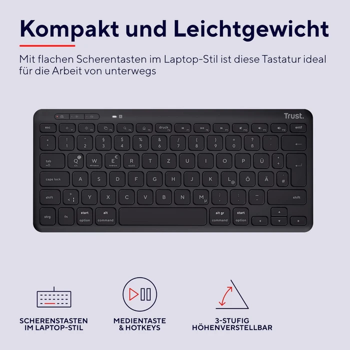 Trust Lyra Compact Wireless Keyboard, schwarz, USB/Bluetooth, DE