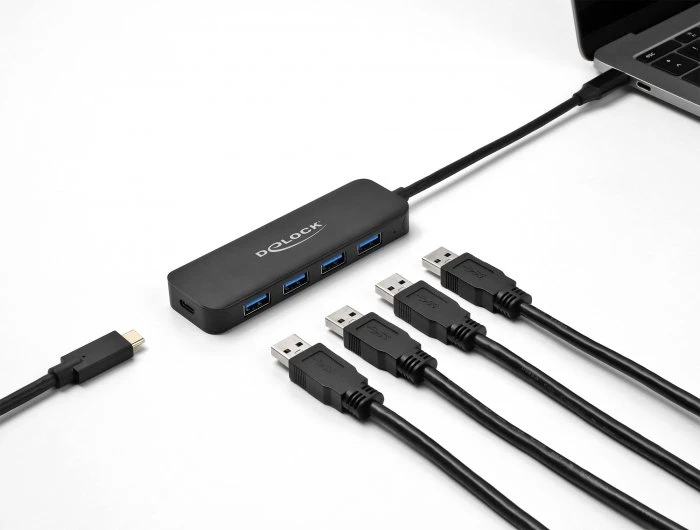 DeLOCK 4-Port USB-Hub mit PD, 4x USB-A 3.0, USB-C 3.0 [Stecker]