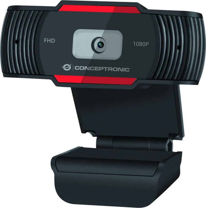 Conceptronic Amdis 1080P Full HD Webcam mit Mikrofon schwarz/rot