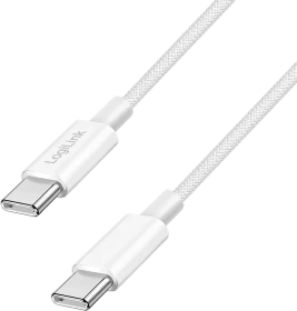 LogiLink USB-C Kabel, USB 2.0, 480Mb/s, 60W PD, USB-C Stecker auf USB-C Stecker, Nylon, weiß, 1m (CU0341)
