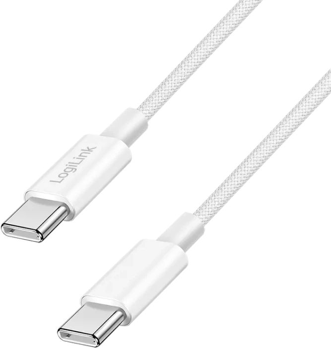 LogiLink USB-C Kabel, USB 2.0, 480Mb/s, 60W PD, USB-C Stecker auf USB-C Stecker, Nylon, weiß, 0.5m
