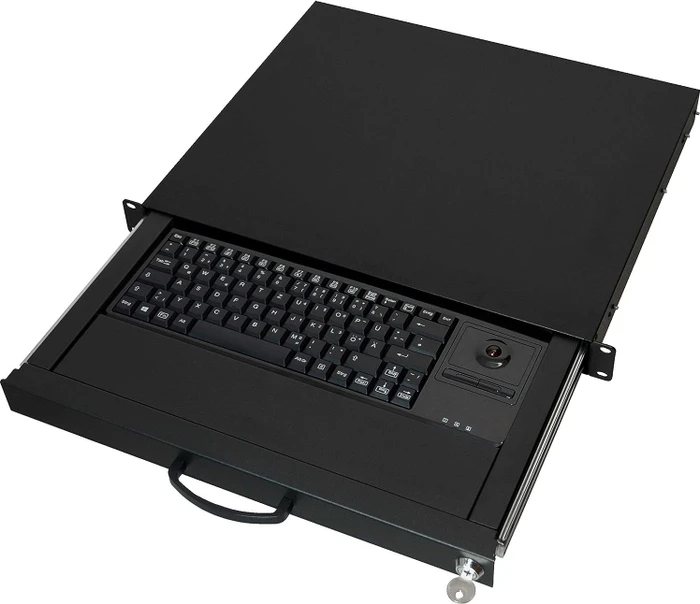 aixcase Tastaturschublade 1HE mit Tastatur + Trackball für 19"-Rack, Tastaturschublade, DE