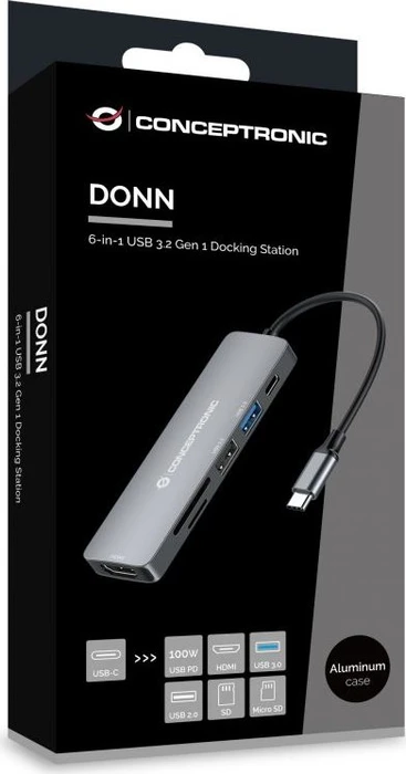 Conceptronic 6-in-1 Dockingstation, USB-C 3.0 [Stecker]