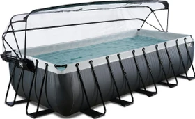 Exit Toys Black Leather Frame Pool mit Sandfilterpumpe, Abdeckung und Wärmepumpe rechteckig 540x250x122cm