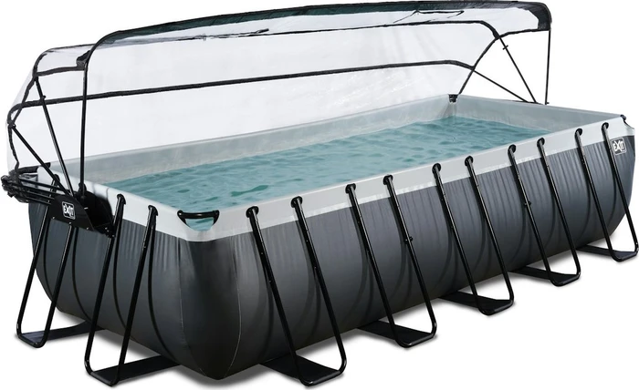 Exit Toys Black Leather Frame Pool mit Sandfilterpumpe, Abdeckung und Wärmepumpe rechteckig 540x250x122cm