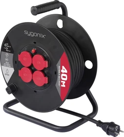 Sygonix Kabeltrommel, Schuko auf 4x Schuko, 40m, IP44, H07RN-F 3G1,5