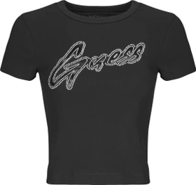 Guess Logo Nietenbesatz T-Shirt kurzarm schwarz (Damen)