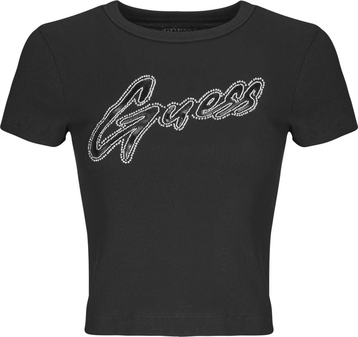 Guess Logo Nietenbesatz T-Shirt kurzarm schwarz (Damen)