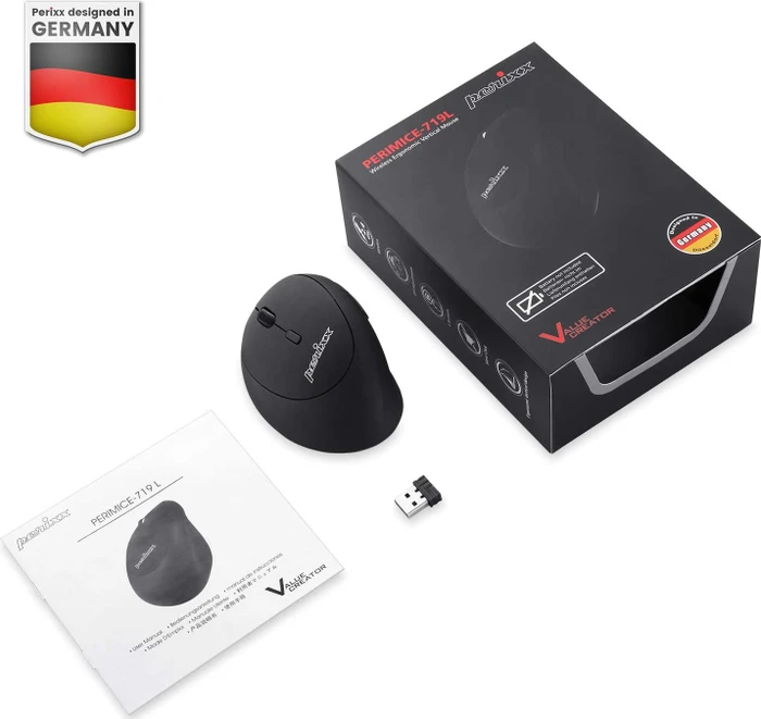Perixx PERIMICE-719 L Ergonomische Linkshänder Maus, USB