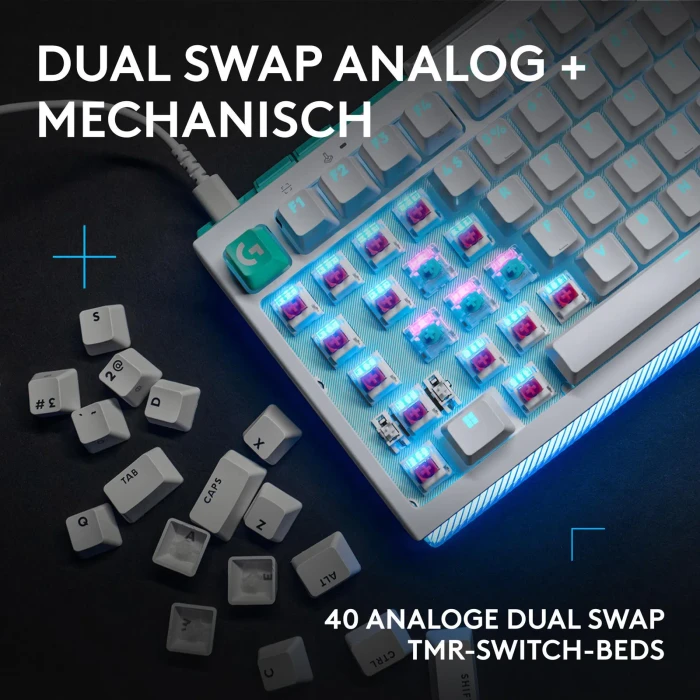 Logitech G512 X 98 TMR, weiß, Dual-Swap analog/mechanisch, taktil, USB, DE