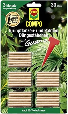 Compo Grünpflanzen- und Palmen-Düngestäbchen mit Guano, 30 Stück