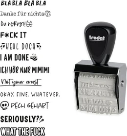 trodat Creative Mini Handstempel mit 12 Abdrucken "Böse Sprüche" inkl. 3-farbigem Kissen, 30x5mm, schwarz, 2er-Set