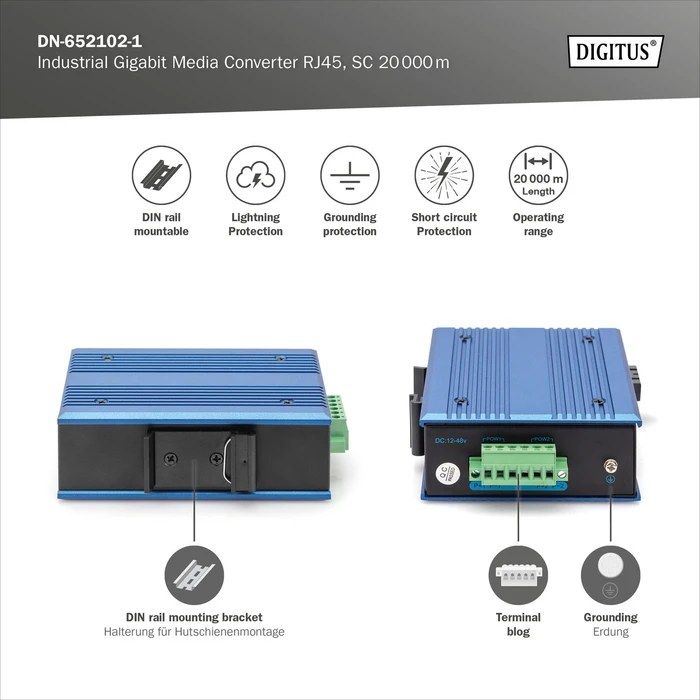 Digitus Industrial, RJ-45, SC-Duplex SM 20km