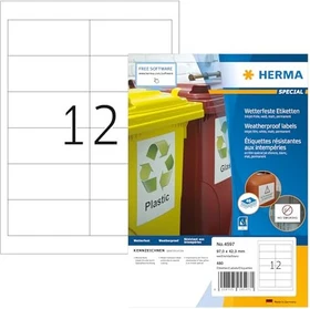 Herma Folienetiketten Inkjet, 97x42.3mm, wetterfest, weiß, matt, 40 Blatt (480 Etiketten)