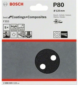 Bosch Professional F355 Best for Coatings and Composites Schleifblatt K80, 125mm, 5 Stück