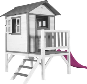 Axi Spielhaus Lodge XL weiß/grau mit Rutsche lila