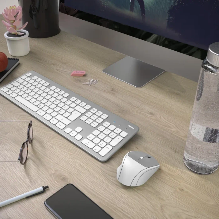 Hama KMW-700 Funk Tastatur und Maus Set, silber/weiß, USB, DE