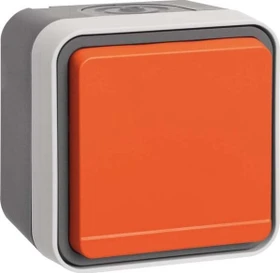 Berker W.1 Steckdose SCHUKO mit orangenem Klappdeckel, grau/lichtgrau