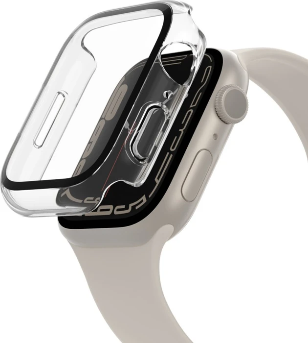 Belkin ScreenForce antimikrobieller TemperedCurve 2-in-1-Displayschutz mit Schutzrand für Apple Watch (44mm/45mm) transparent
