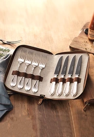 Robbe & Berking Martele Steakbesteck-Set 150g versilbert/frozen black, 8-tlg.