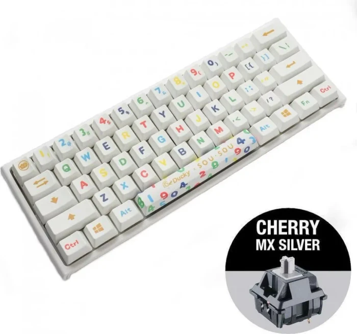 Ducky x SOU SOU One 2 Mini, PBT, weiß, LEDs RGB, MX RGB BLUE, USB, US