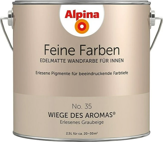 Alpina Farben Feine Farben No. 35 Wiege des Aromas innen erlesenes graubeige edelmatt grau, 2.5l
