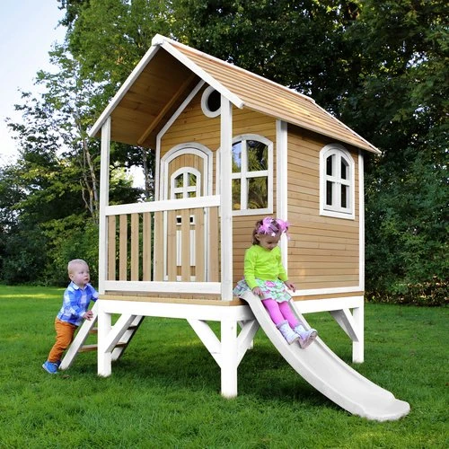 Axi Spielhaus Tom braun/weiß mit Rutsche grün