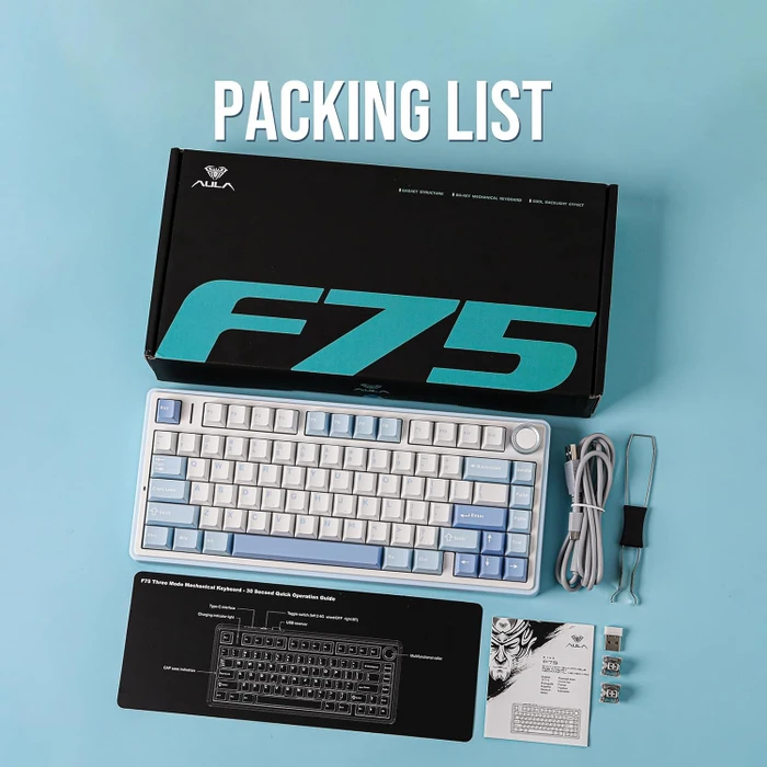 Epomaker x Aula F75, Sea Salt Blue, LEDs RGB, hot-swap, LEOBOG Graywood V3, USB/Bluetooth, US