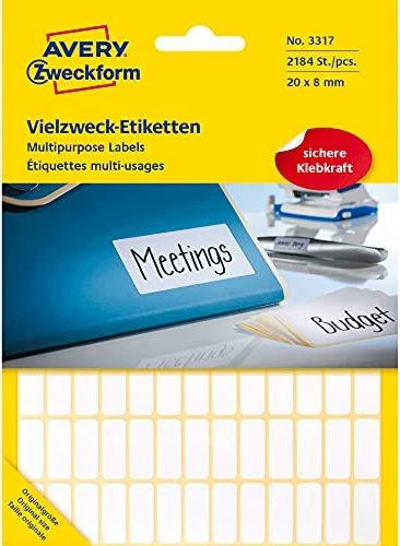 Avery-Zweckform Mini-Organisationsetiketten Sonderformat, 20x8mm, weiß, 28 Blatt (2184 Etiketten)