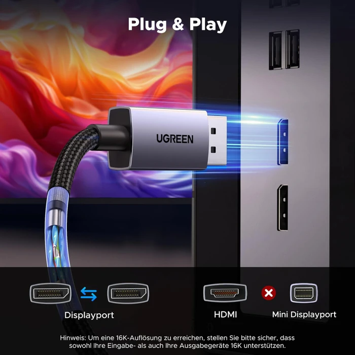 Ugreen DisplayPort 2.1 Kabel DP80 schwarz, 2m