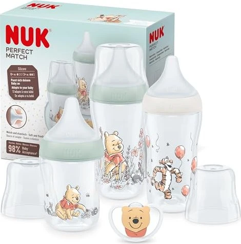 NUK Perfect Match Set Trinkflaschen-Set, 0+M, disney winnie puuh