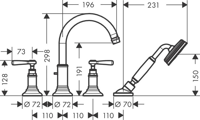 Hansgrohe Axor Montreux 4-Loch Fliesenrandarmatur mit Hebelgriffen chrom