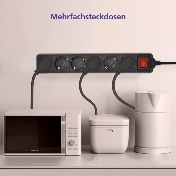 Helos CLASSIC Steckdosenleiste mit Schalter, 6-fach, 1.5m, schwarz