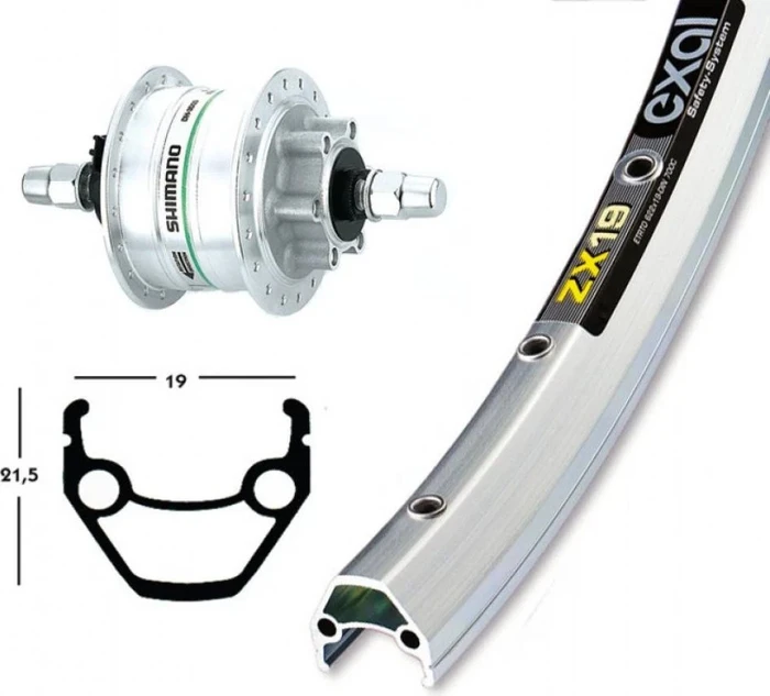Exal ZX19 36H 21.5mm/19mm 28" 9x100 TA Centerlock Disc Vorderlaufrad silber eloxiert