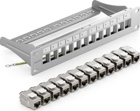 deleyCON Patchpanel für Keystone Module 10", 1HE, inkl. RJ-45 Cat7 Module, 12-Port, 10", 1HE